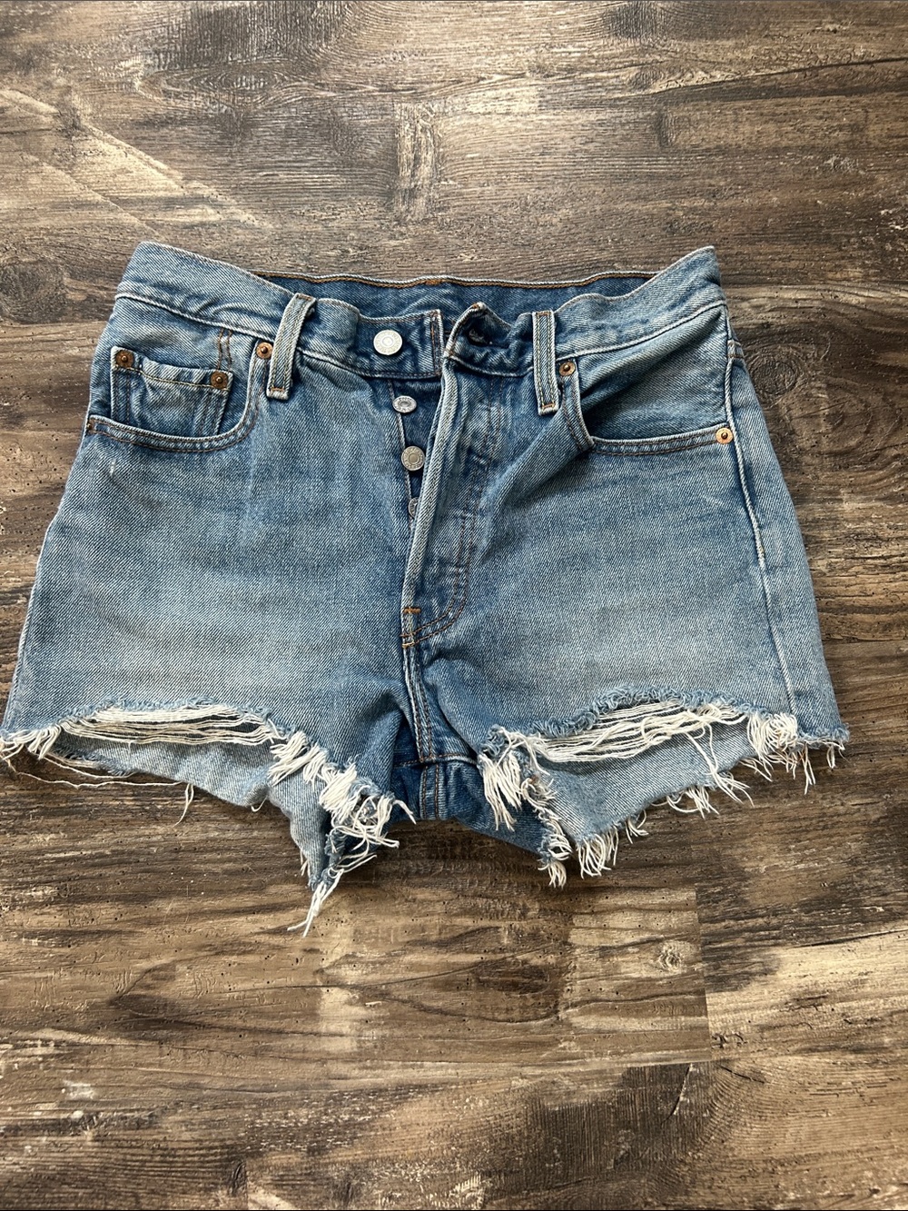 Levi's Light Blue Distressed High-Rise Denim Shorts